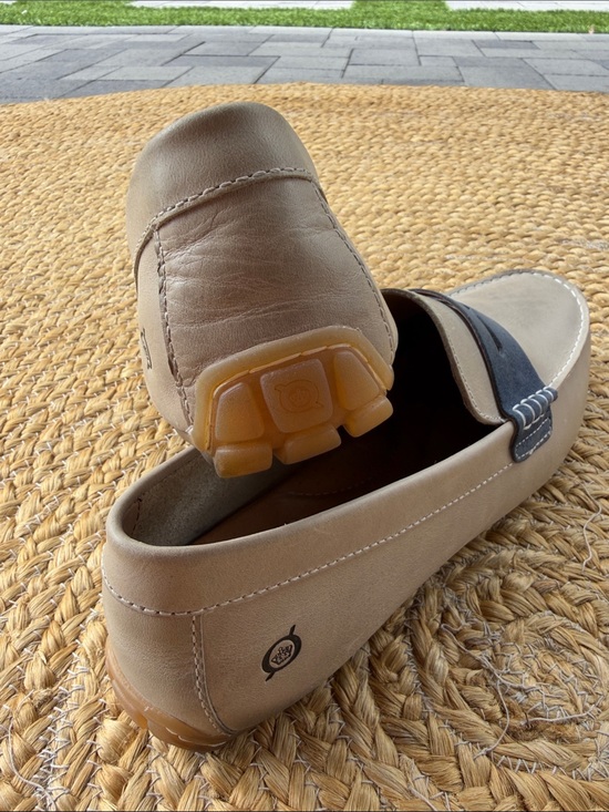 Born Taupe Leather Penny Loafers with Navy Strap main image 8